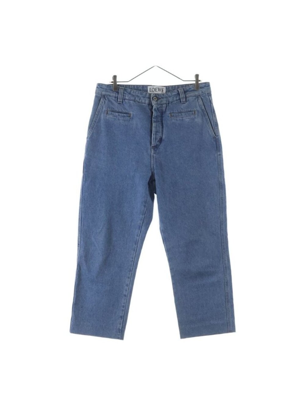 Loewe Suede Leather Logo Patch Button Fly Pants Indigo